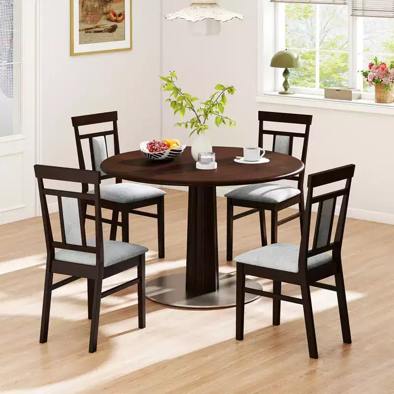 Costway Lot de 4 Chaises de Salle à Manger Modernes avec Assise et Dossier Rembourrés Pieds en Bois d'Hévéa