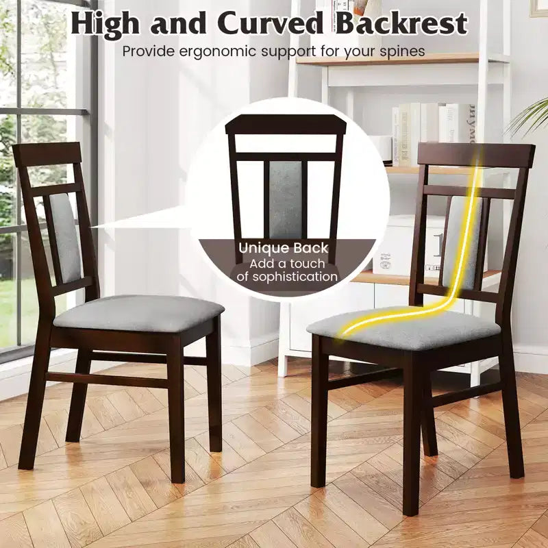 Costway Lot de 4 Chaises de Salle à Manger Modernes avec Assise et Dossier Rembourrés Pieds en Bois d'Hévéa