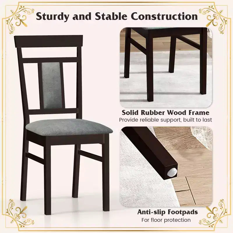 Costway Lot de 4 Chaises de Salle à Manger Modernes avec Assise et Dossier Rembourrés Pieds en Bois d'Hévéa