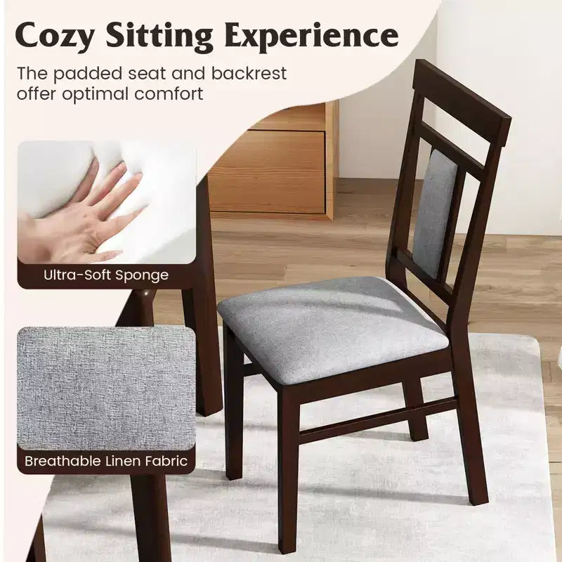 Costway Lot de 4 Chaises de Salle à Manger Modernes avec Assise et Dossier Rembourrés Pieds en Bois d'Hévéa