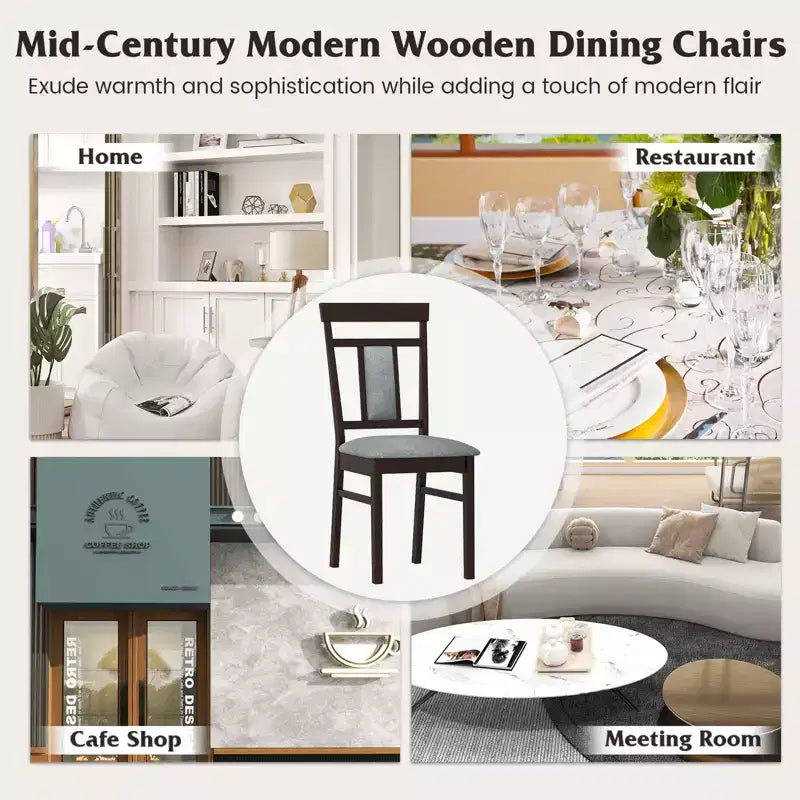 Costway Lot de 4 Chaises de Salle à Manger Modernes avec Assise et Dossier Rembourrés Pieds en Bois d'Hévéa