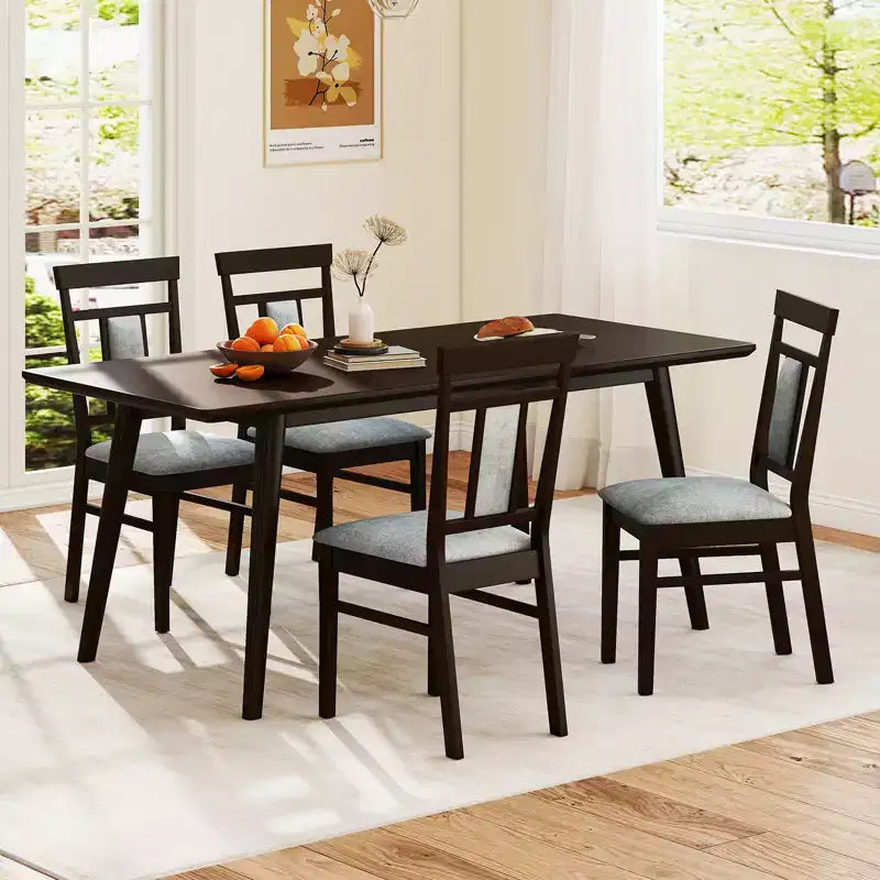 Costway Lot de 4 Chaises de Salle à Manger Modernes avec Assise et Dossier Rembourrés Pieds en Bois d'Hévéa
