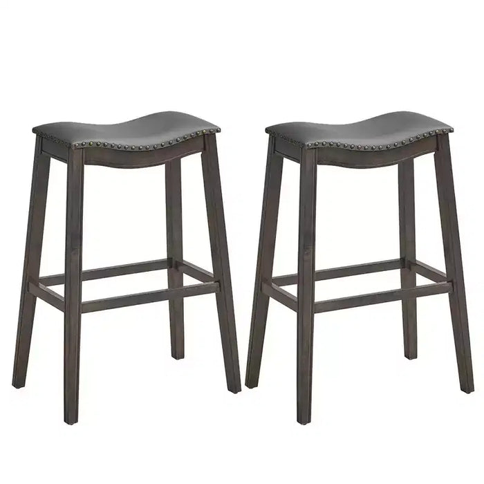 Costway Set of 2 Saddle Bar Stools Bar Height Kitchen Chairs w/ Rubber Wood Legs