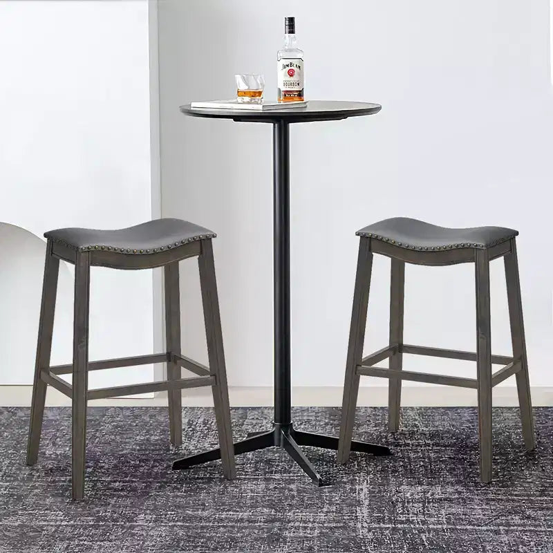 Costway Set of 2 Saddle Bar Stools Bar Height Kitchen Chairs w/ Rubber Wood Legs