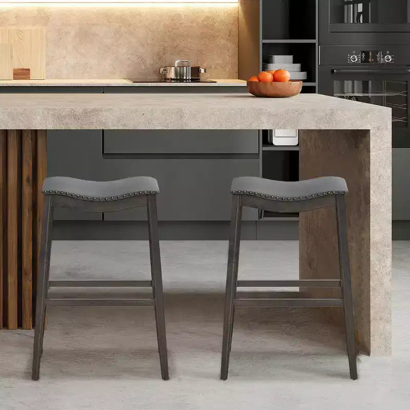 Costway Set of 2 Saddle Bar Stools Bar Height Kitchen Chairs w/ Rubber Wood Legs