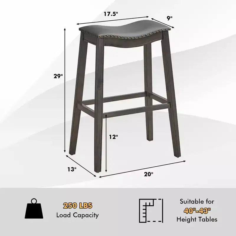 Costway Set of 2 Saddle Bar Stools Bar Height Kitchen Chairs w/ Rubber Wood Legs