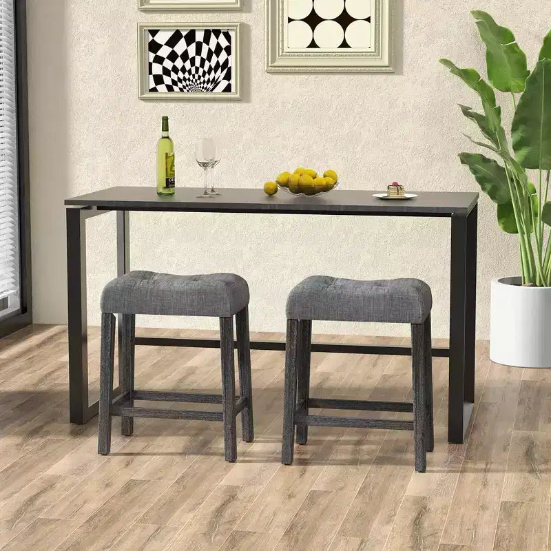 Costway 24 Saddle Bar Stools Set of 2 w/ Footrest Rubber Wood Frame for Kitchen Island