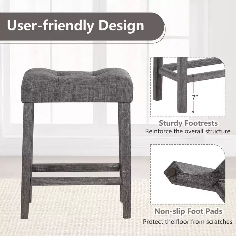 Costway 24 Saddle Bar Stools Set of 2 w/ Footrest Rubber Wood Frame for Kitchen Island