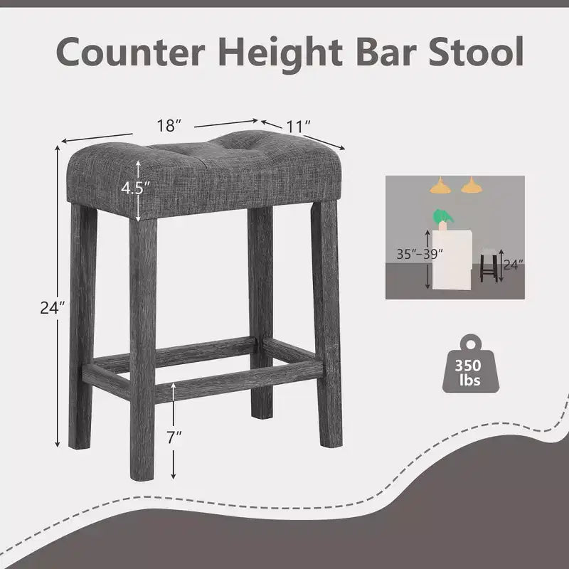 Costway 24 Saddle Bar Stools Set of 2 w/ Footrest Rubber Wood Frame for Kitchen Island