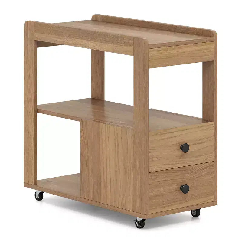 Costway 2 PCS Narrow End Table Modern 2-Drawer Sofa Side Table w/ Open Shelves Nightstand