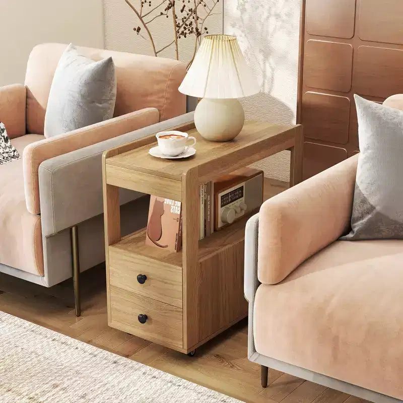 Costway 2 PCS Narrow End Table Modern 2-Drawer Sofa Side Table w/ Open Shelves Nightstand