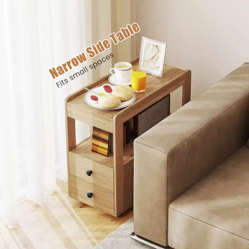 Costway 2 PCS Narrow End Table Modern 2-Drawer Sofa Side Table w/ Open Shelves Nightstand