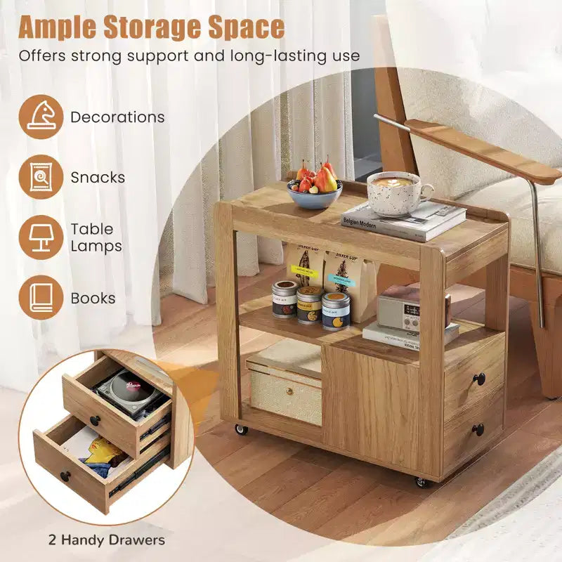 Costway 2 PCS Narrow End Table Modern 2-Drawer Sofa Side Table w/ Open Shelves Nightstand