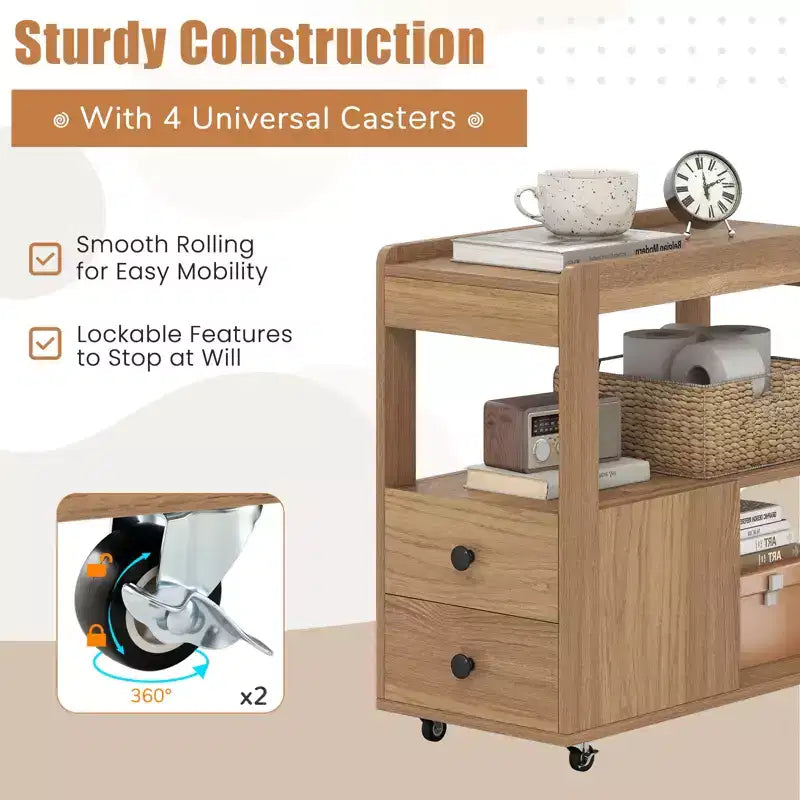 Costway 2 PCS Narrow End Table Modern 2-Drawer Sofa Side Table w/ Open Shelves Nightstand