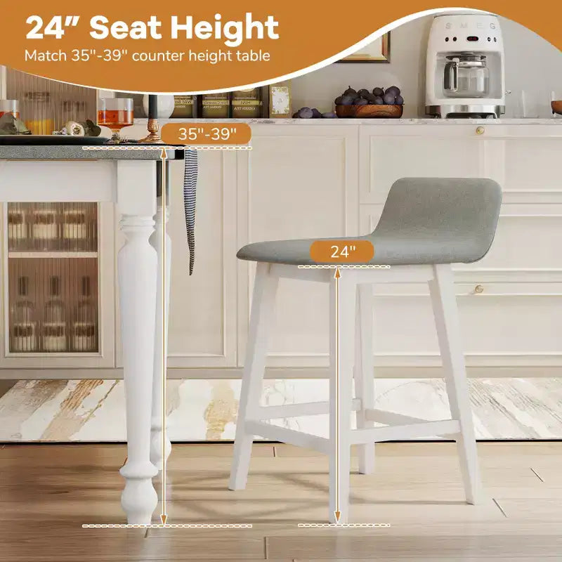 Costway 24 Upholstered Barstools w/ Low Back Footrest & Wood Legs for Kitchen Island