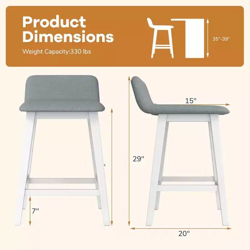 Costway 24 Upholstered Barstools w/ Low Back Footrest & Wood Legs for Kitchen Island