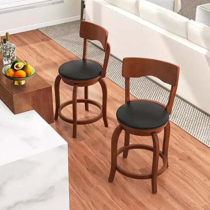 Costway 24 Swivel Bar Stools Set of 4 w/ Rubber Wood Frame Upholstered Seat Footrest