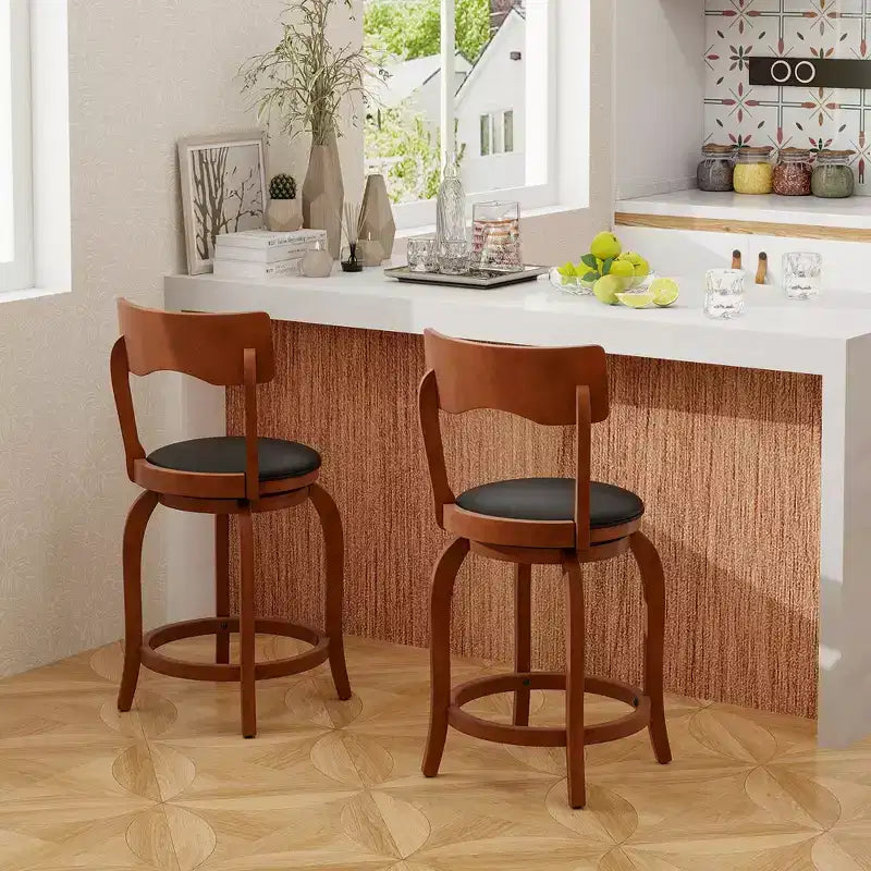 Costway 24 Swivel Bar Stools Set of 4 w/ Rubber Wood Frame Upholstered Seat Footrest