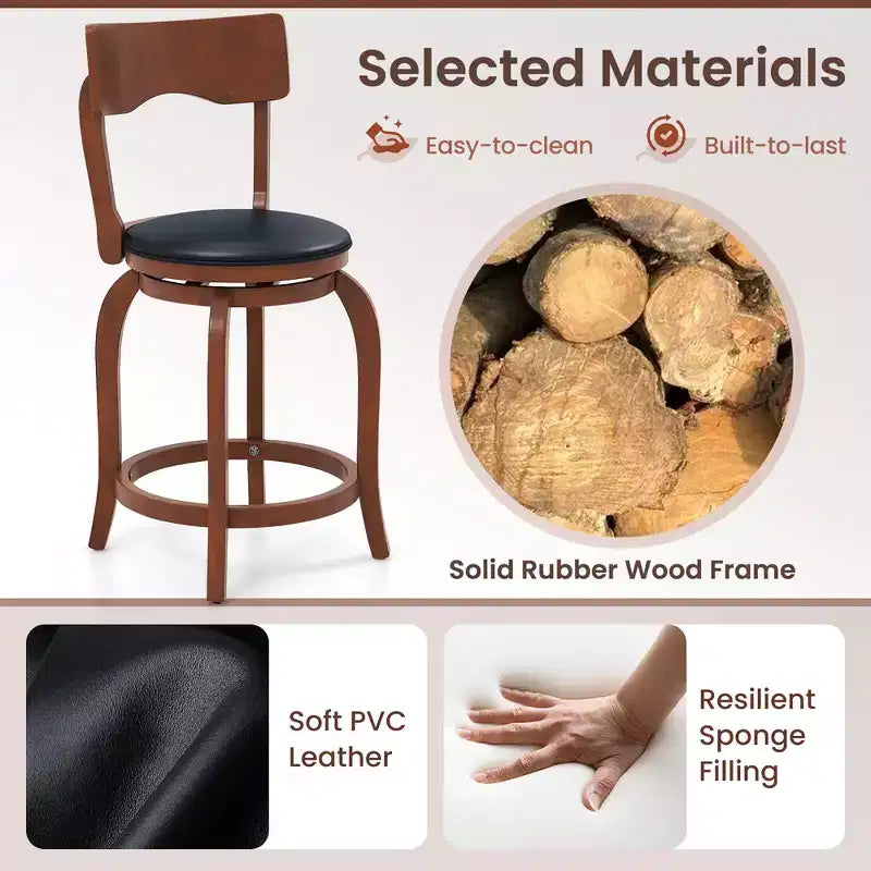Costway 24 Swivel Bar Stools Set of 4 w/ Rubber Wood Frame Upholstered Seat Footrest