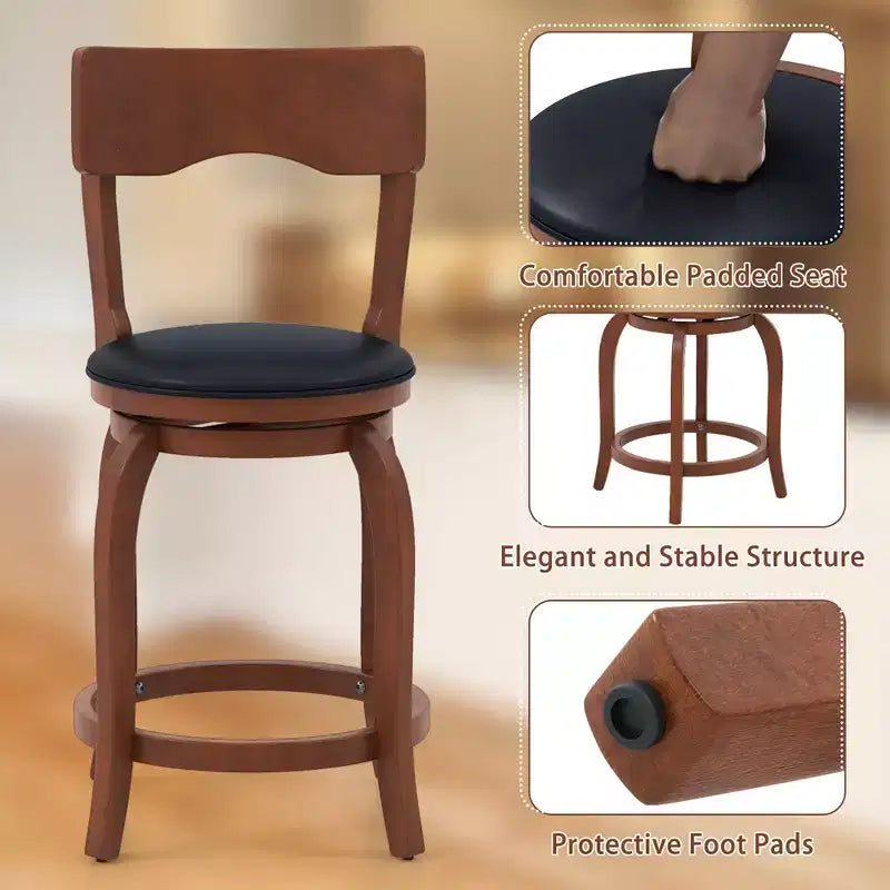 Costway 24 Swivel Bar Stools Set of 4 w/ Rubber Wood Frame Upholstered Seat Footrest