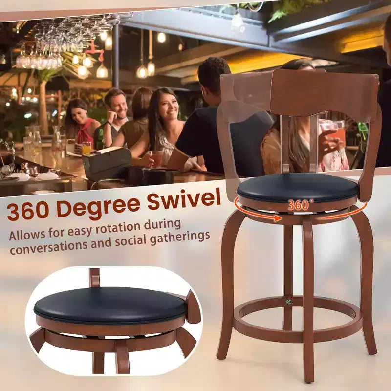 Costway 24 Swivel Bar Stools Set of 4 w/ Rubber Wood Frame Upholstered Seat Footrest