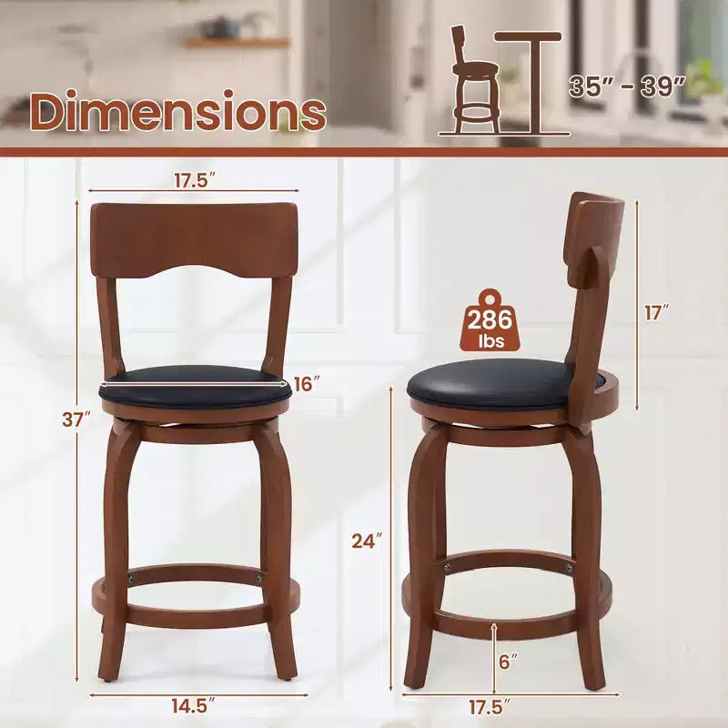 Costway 24 Swivel Bar Stools Set of 4 w/ Rubber Wood Frame Upholstered Seat Footrest