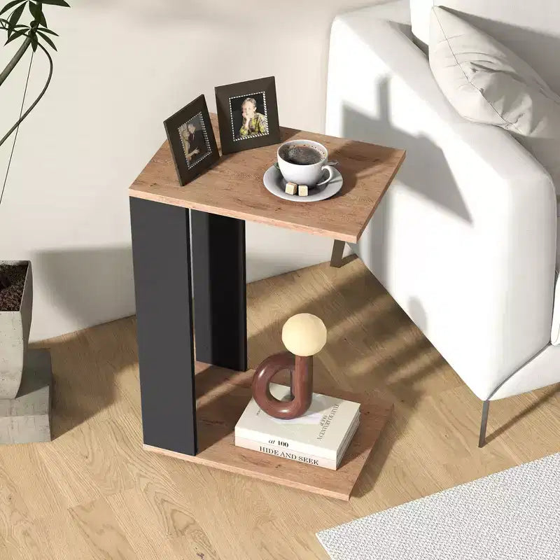 Costway 2PCS 2-Tier C Shaped Side Table w/ Universal Wheels & Shelf for Small Space