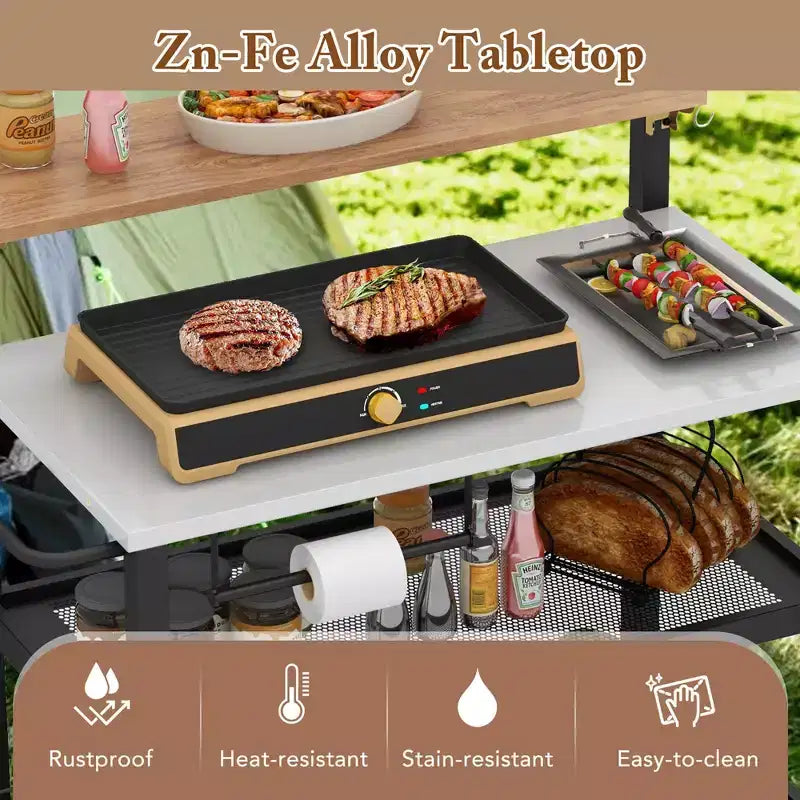Costway Rolling Bar Cart w/ Flip-up Table Hooks Paper Towel Holder 2 Bistro Stools