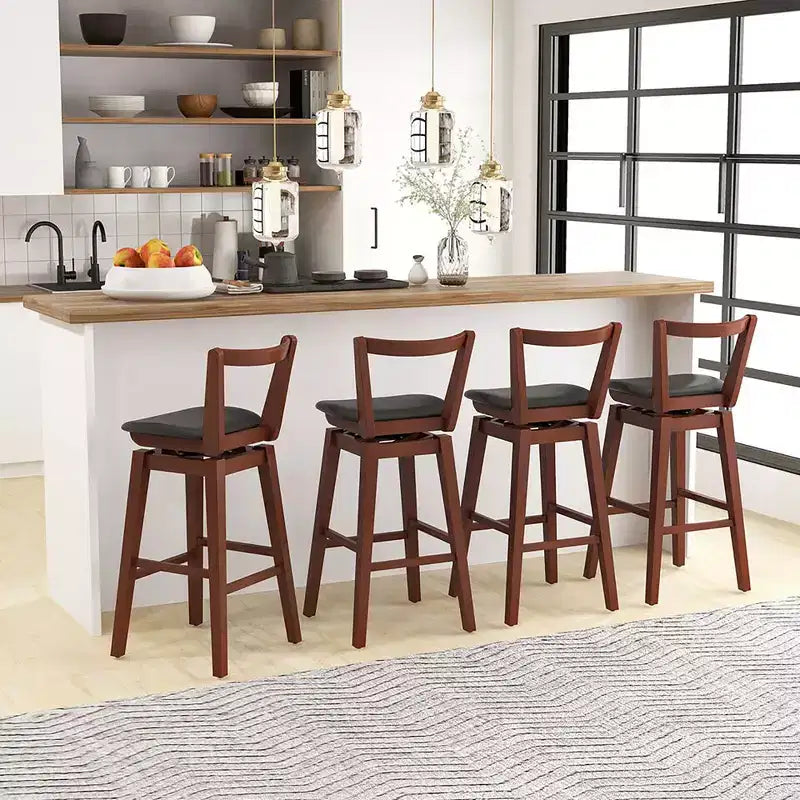 Costway Swivel Bar Height Bar Stool Set of 4 30.5 Upholstered PU Leather Kitchen