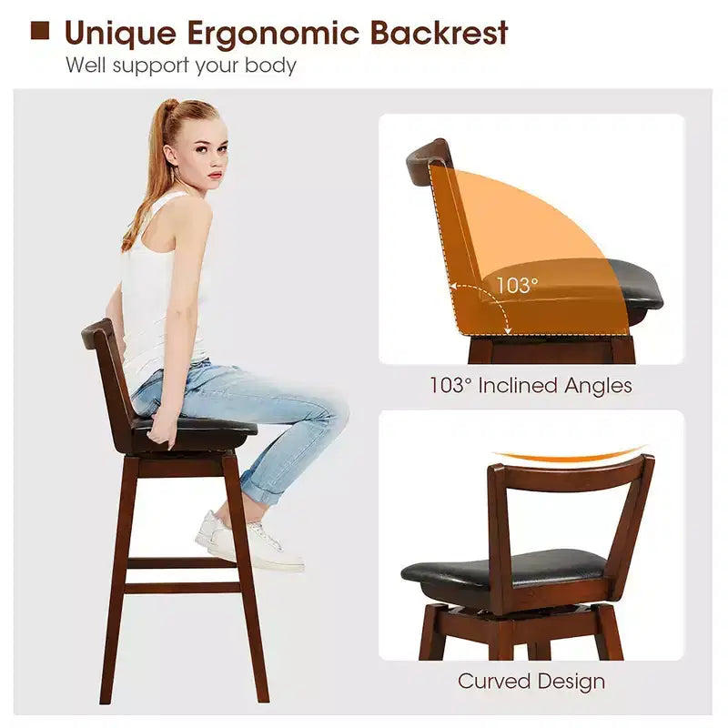 Costway Swivel Bar Height Bar Stool Set of 4 30.5 Upholstered PU Leather Kitchen