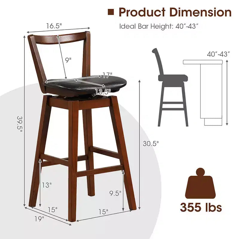 Costway Swivel Bar Height Bar Stool Set of 4 30.5 Upholstered PU Leather Kitchen