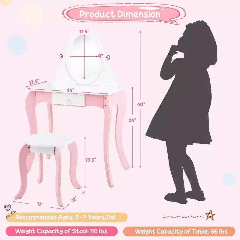 Costway Pretend Kids Vanity Set Makeup Dressing Table 2-in-1 Mirror & Whiteboard