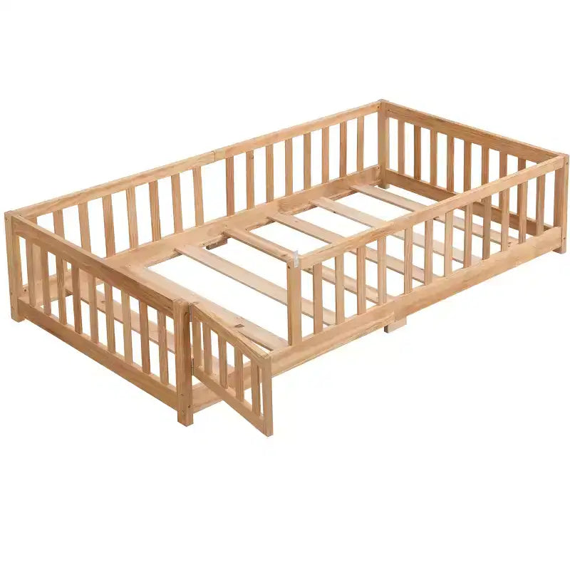 TUYOHW Full Size Toddler Floor Bed with Door for Kids,Modern House Montessori Bed with Fence for Bedroom