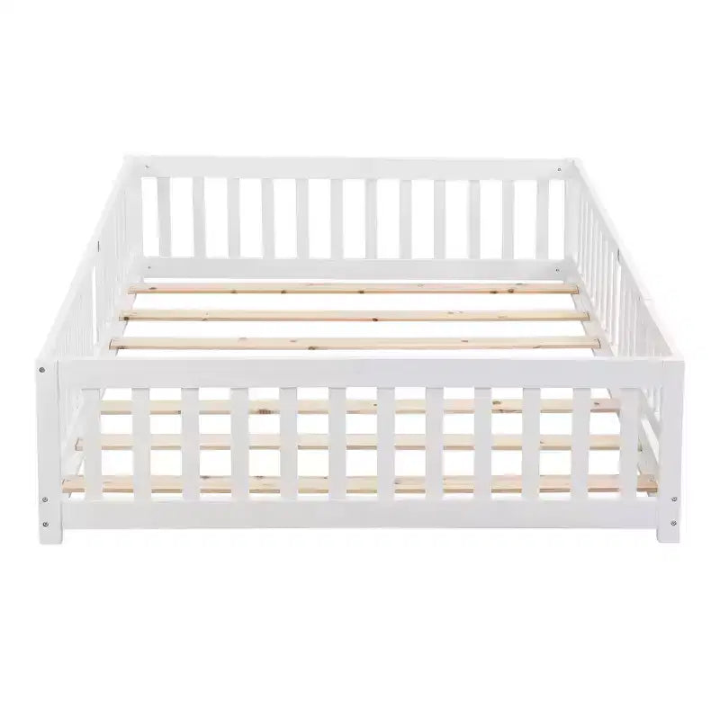 TUYOHW Full Size Toddler Floor Bed with Door for Kids,Modern House Montessori Bed with Fence for Bedroom