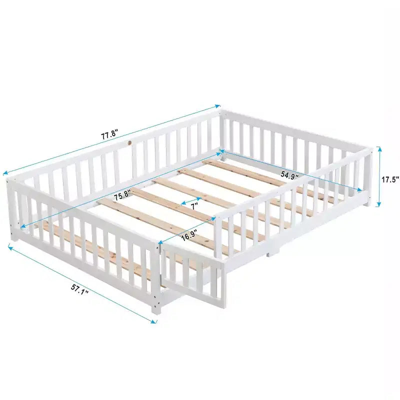 TUYOHW Full Size Toddler Floor Bed with Door for Kids,Modern House Montessori Bed with Fence for Bedroom