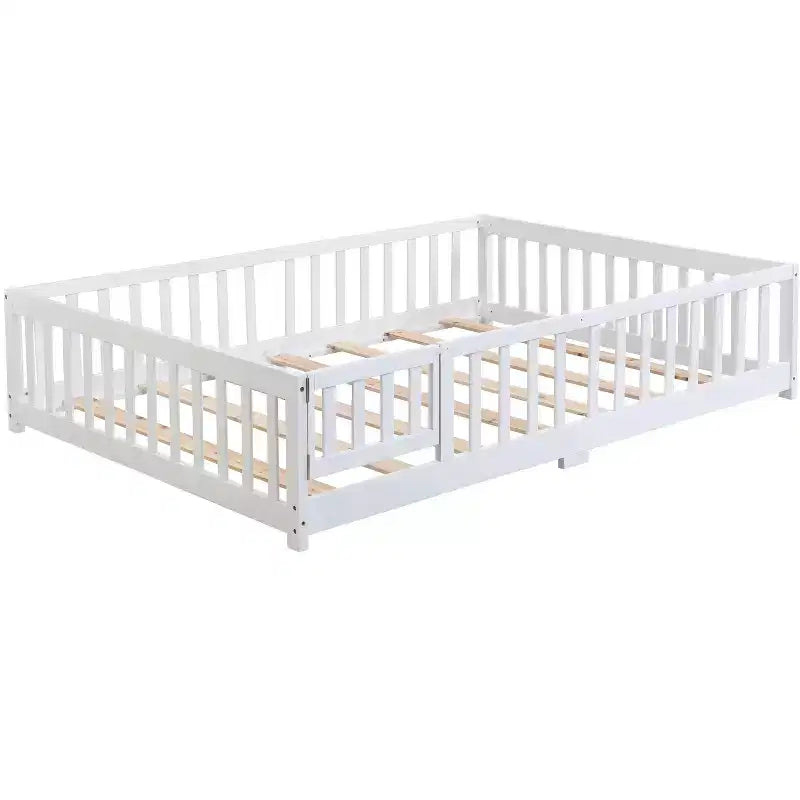 TUYOHW Full Size Toddler Floor Bed with Door for Kids,Modern House Montessori Bed with Fence for Bedroom