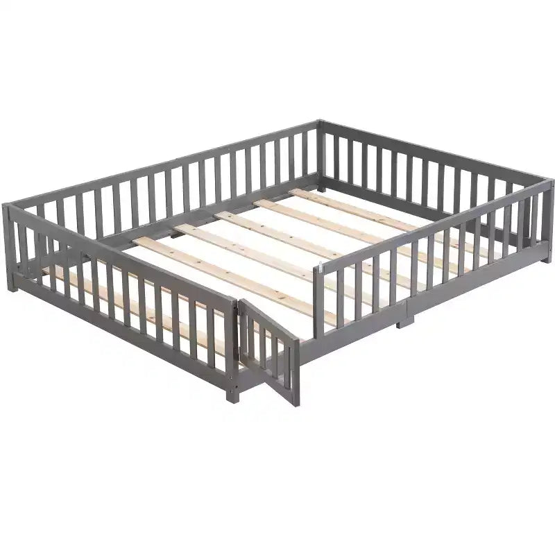 TUYOHW Full Size Toddler Floor Bed with Door for Kids,Modern House Montessori Bed with Fence for Bedroom