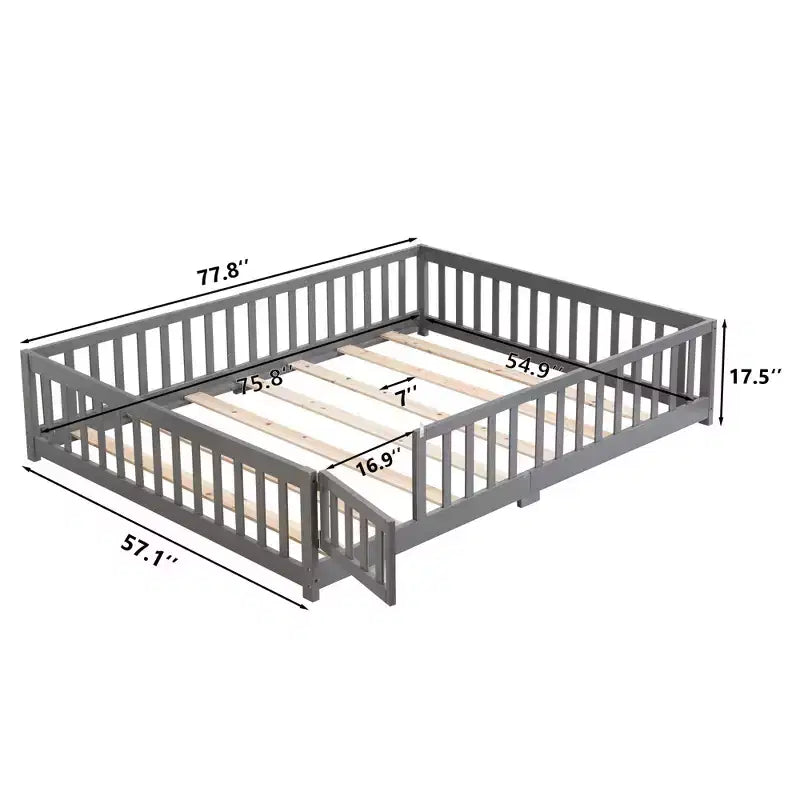 TUYOHW Full Size Toddler Floor Bed with Door for Kids,Modern House Montessori Bed with Fence for Bedroom