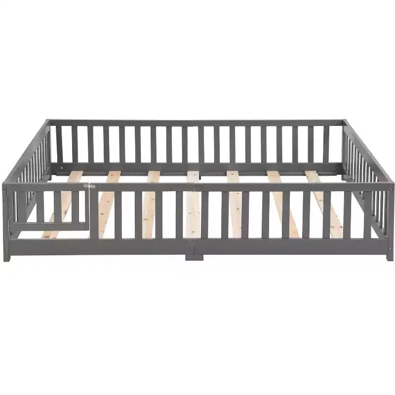 TUYOHW Full Size Toddler Floor Bed with Door for Kids,Modern House Montessori Bed with Fence for Bedroom
