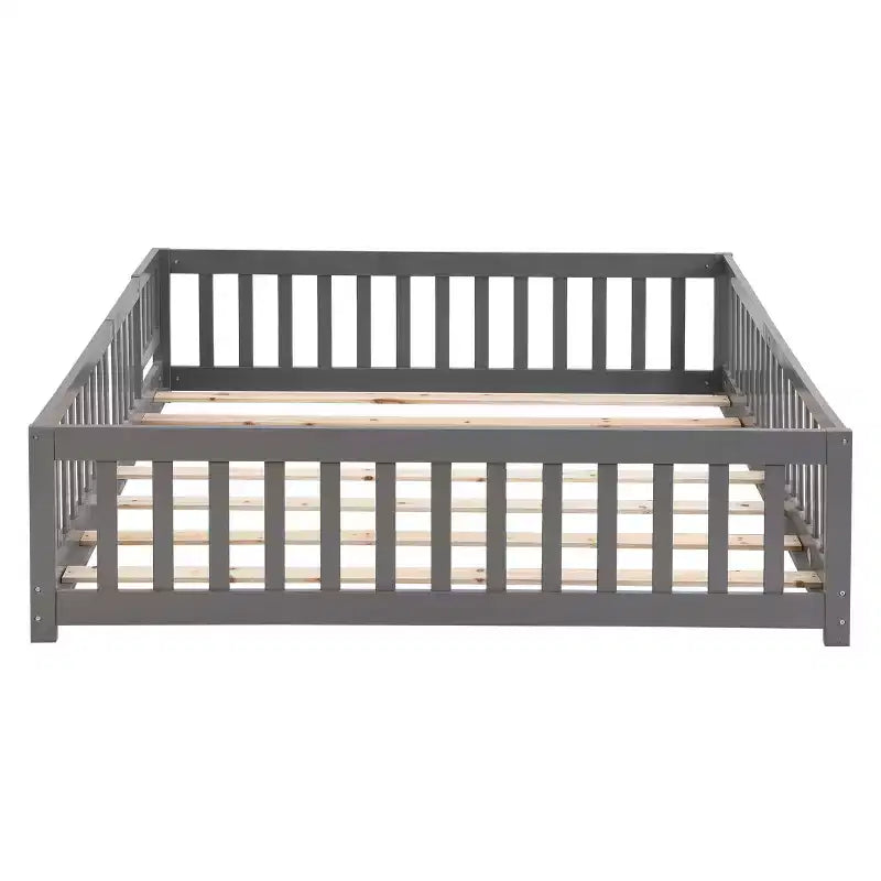 TUYOHW Full Size Toddler Floor Bed with Door for Kids,Modern House Montessori Bed with Fence for Bedroom