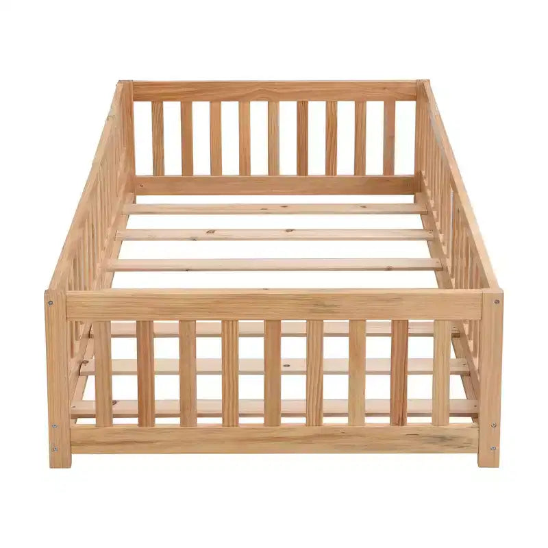 TUYOHW Full Size Toddler Floor Bed with Door for Kids,Modern House Montessori Bed with Fence for Bedroom