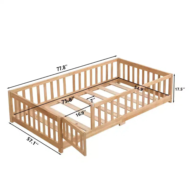 TUYOHW Full Size Toddler Floor Bed with Door for Kids,Modern House Montessori Bed with Fence for Bedroom