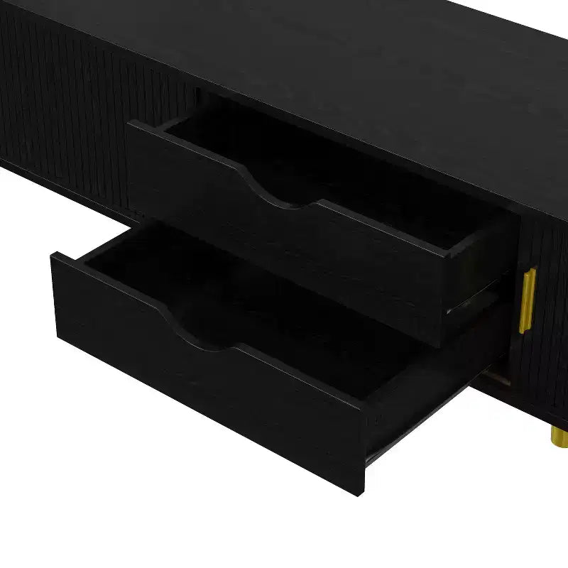 Farmhouse TV Stand Set with Coffee Table for 80 inch TV, Fluted TV Storage Cabinet with Sliding Door, Oval Entertainment Center with Wood Legs
