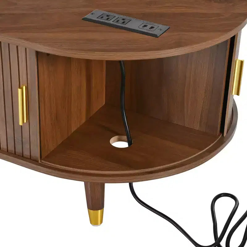 Farmhouse TV Stand Set with Coffee Table for 80 inch TV, Fluted TV Storage Cabinet with Sliding Door, Oval Entertainment Center with Wood Legs