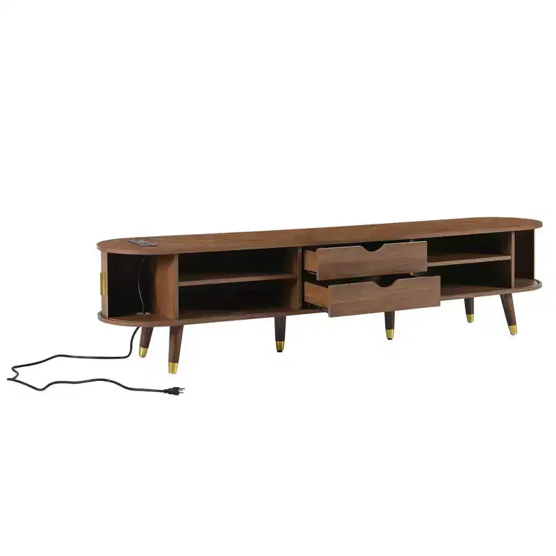 Farmhouse TV Stand Set with Coffee Table for 80 inch TV, Fluted TV Storage Cabinet with Sliding Door, Oval Entertainment Center with Wood Legs
