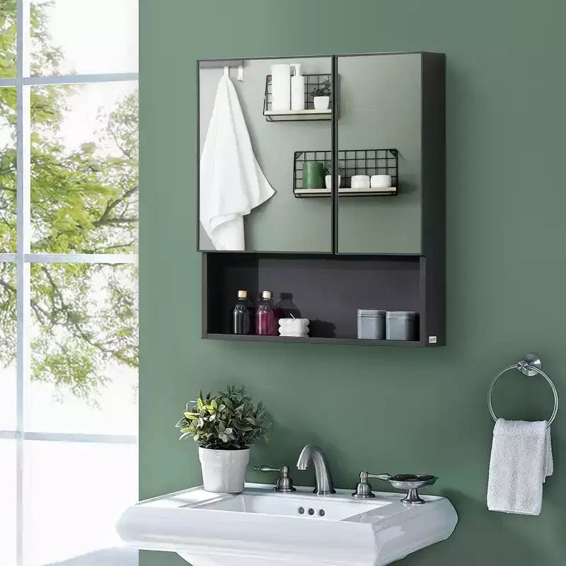 Wall-Mounted Medicine Cabinet, Bathroom Mirror Cabinet with Double Doors and Storage Shelves