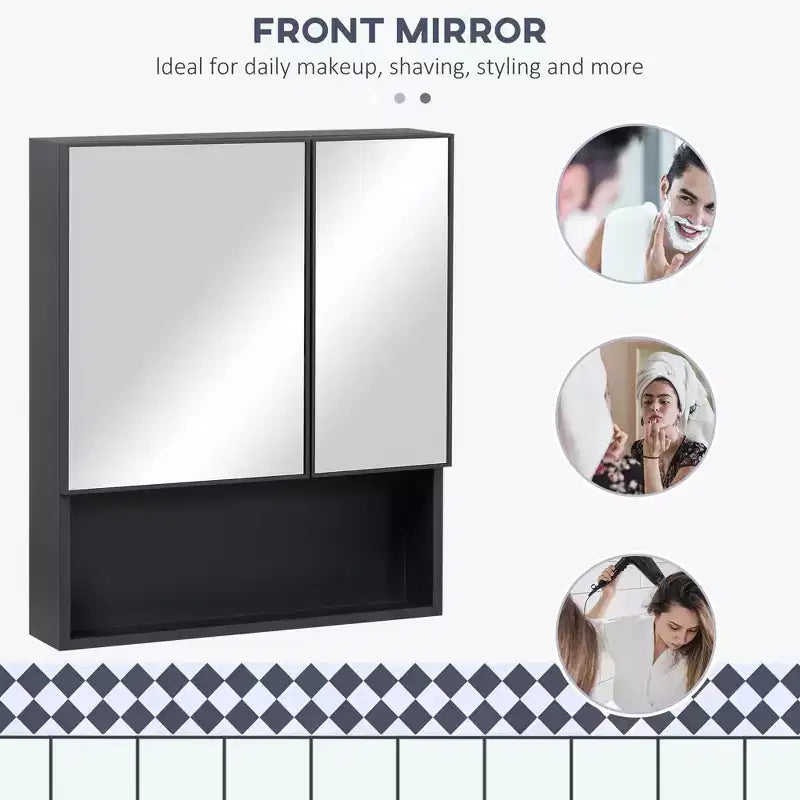 Wall-Mounted Medicine Cabinet, Bathroom Mirror Cabinet with Double Doors and Storage Shelves