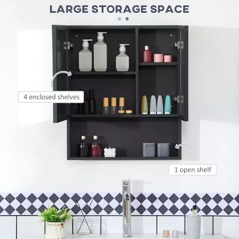 Wall-Mounted Medicine Cabinet, Bathroom Mirror Cabinet with Double Doors and Storage Shelves