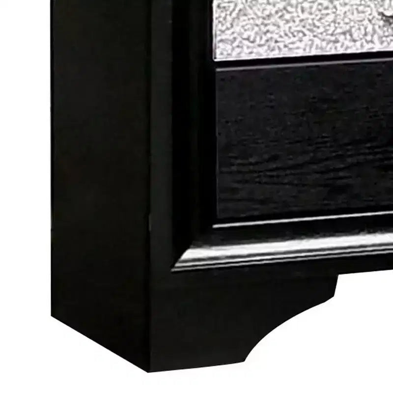 Royal Hampton Nightstand with Silver Trim Accent and 1 Jewelry Drawer, Black
