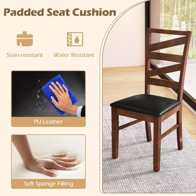 Lot de 2 chaises de salle à manger Costway avec pieds en bois d'hévéa et assise sans accoudoirs en similicuir